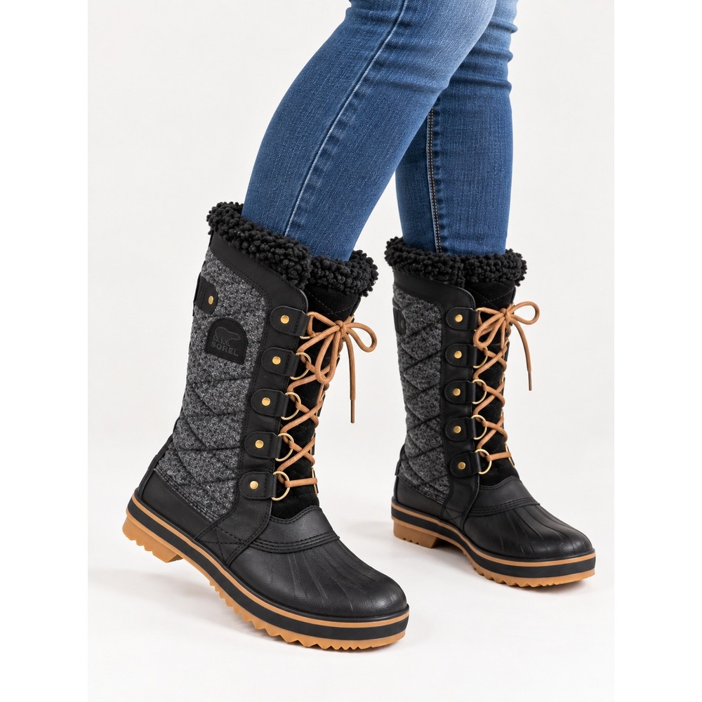 Sorel Tofino II Waterproof Winter Boots Black Quilted Faux Fur Lined Tall Boots